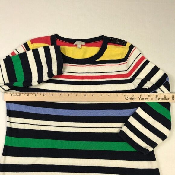 Talbots Cotton Nautical Sweater Striped 3/4 Sleeve Crew Neck Pullover PM Petites - Picture 7 of 11